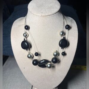 Elegant Black and Silver Floating Beaded Necklace
